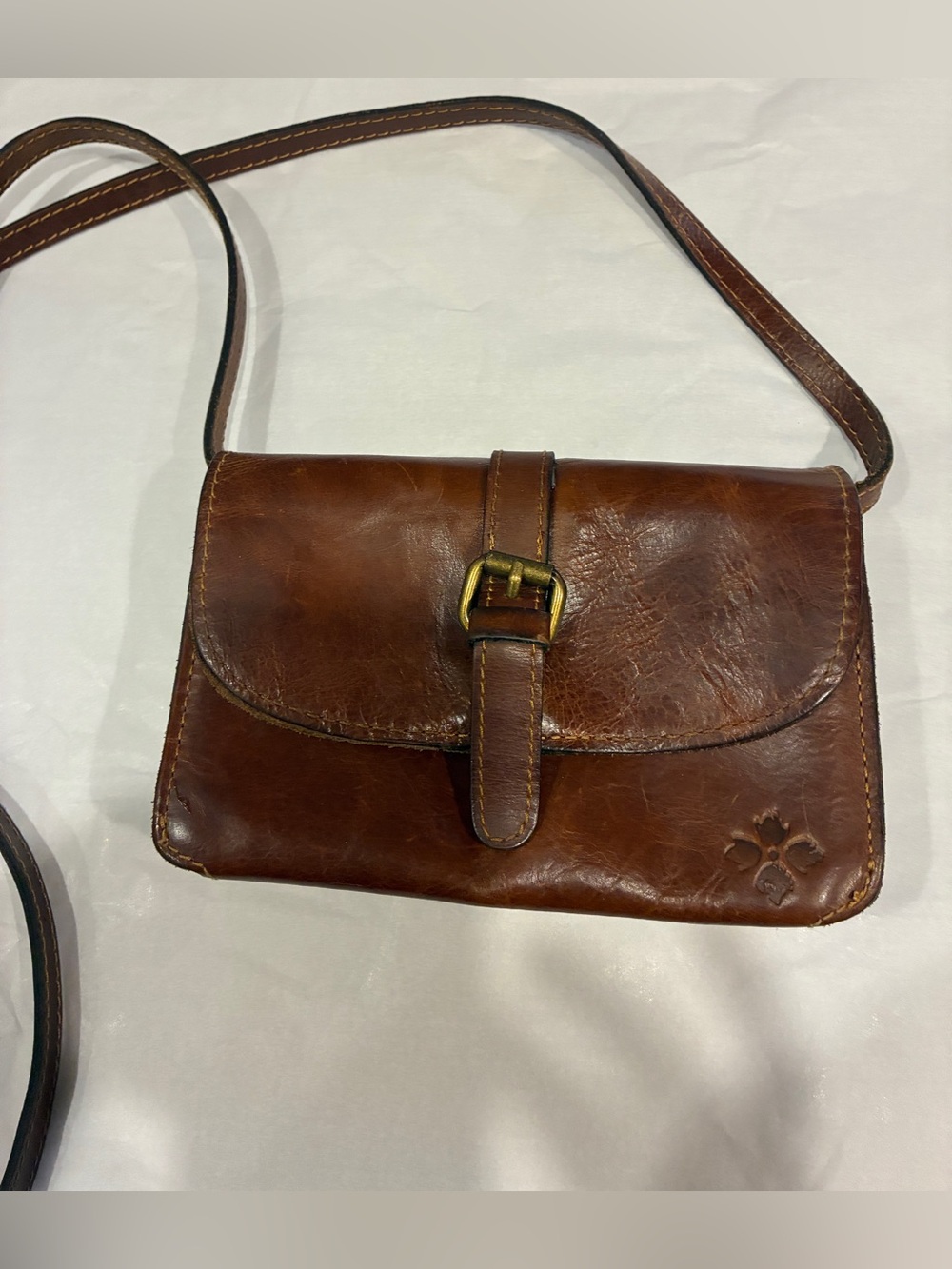 Patricia Nash Tori Buckle Chestnut Brown Leather Crossbody